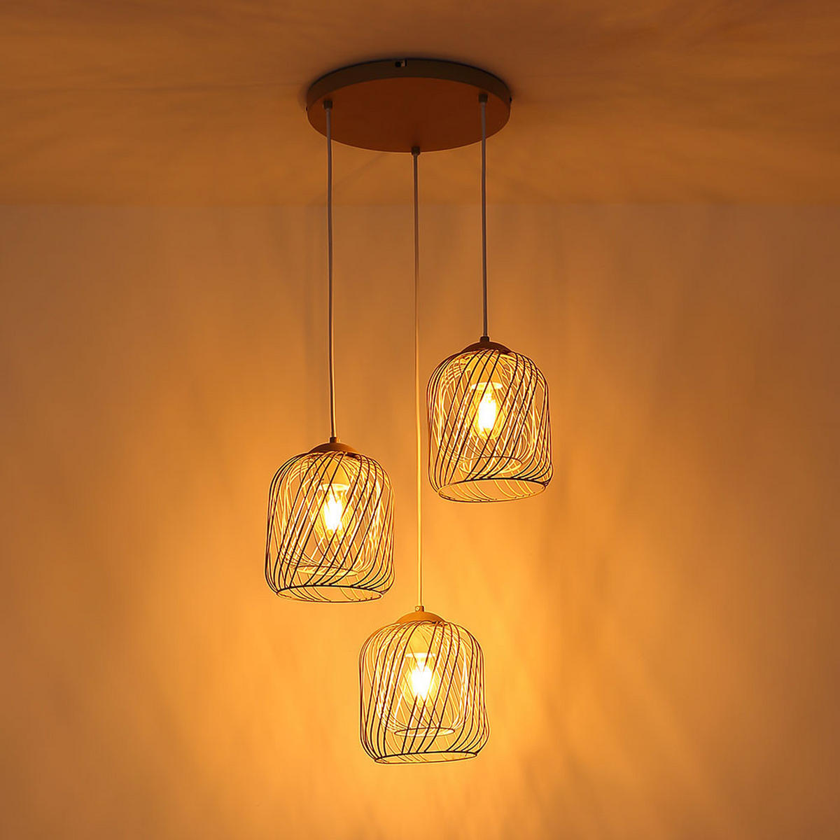 LED PENDELLEUCHTE DICHTI Metall Sand 3-flammig - Bernsteinfarben, Glas (39.4/39.4/150cm) - Globo Lighting