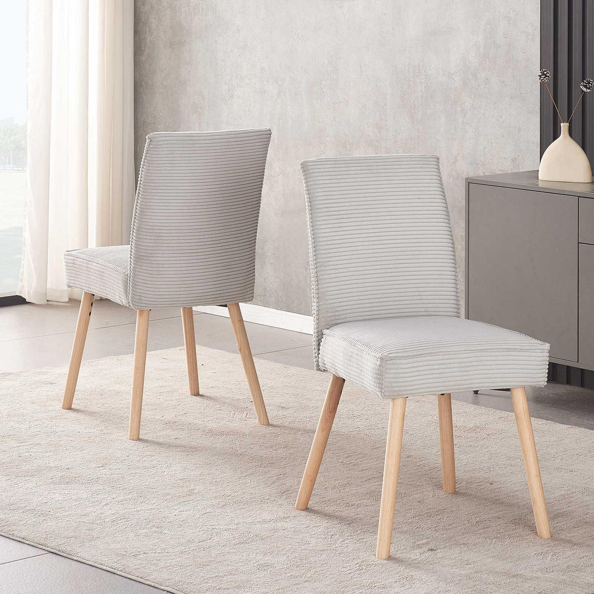 STUHL CEDRIC Grau 2 Stück - Grau, Eichenholz/Textil (49/91/61cm) - B&D Home