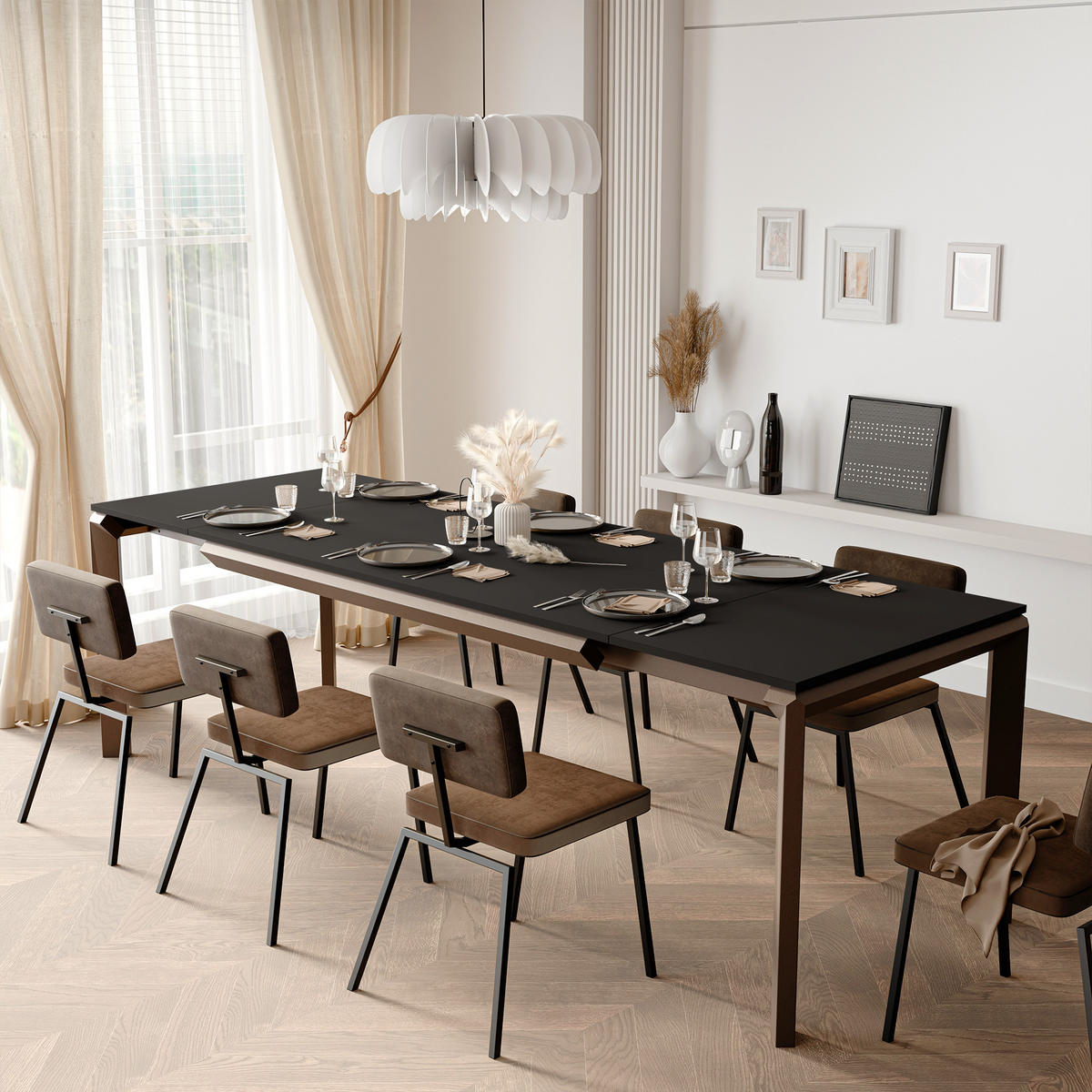 AUSZIEHTISCH FARO 180-270/90/76 cm, Schwarz / Braun - Schwarz/Braun, Holzwerkstoff/Metall (90/180/76cm) - Idohome