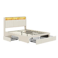 POLSTERBETT 140x200 cm, Beige, mit 3 Schubladen, USB & Typ C, LED - Beige, Textil/Metall (140/200cm)