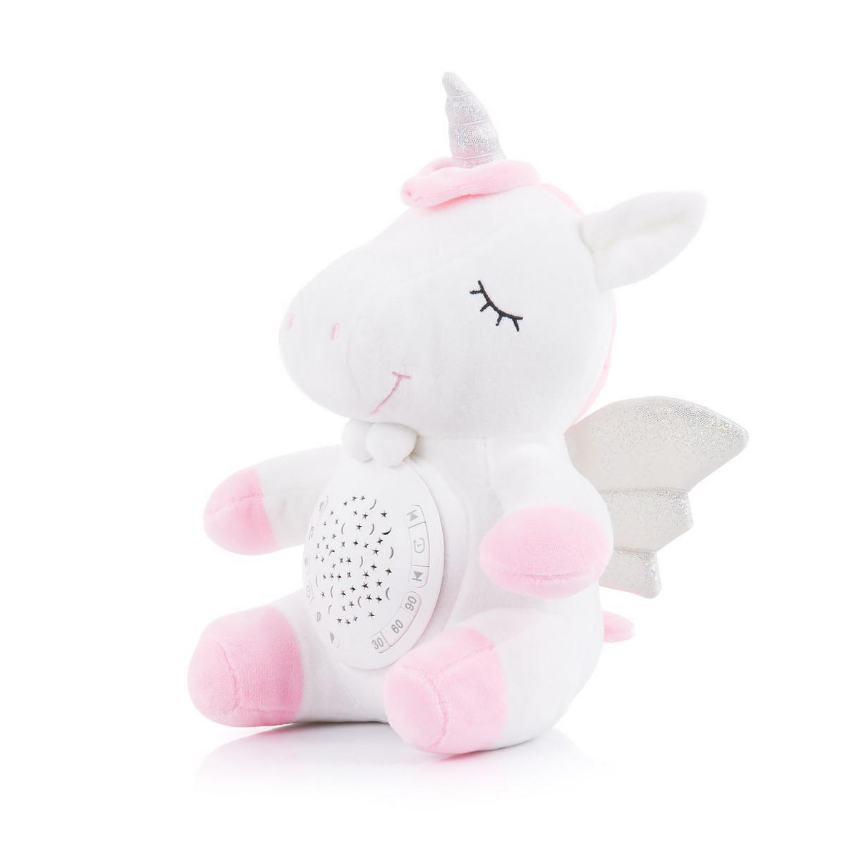 MUSIKSPIELZEUG Projektor-Plüschtier Einhorn PIL0200 rosa 12 Melodien, Projektor, zwei Figuren, Timer, ab Geburt, Lernspielzeug - Rosa, Textil (22/25/13cm) - Chipolino