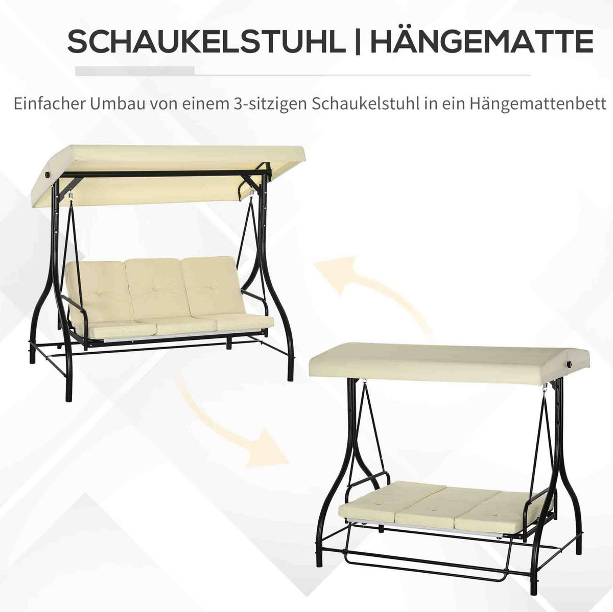 HOLLYWOODSCHAUKEL aus Stahl 195x117x175 cm in Beige mit Liegefunktion - Beige, Metall (117/175/195cm) - Modfu