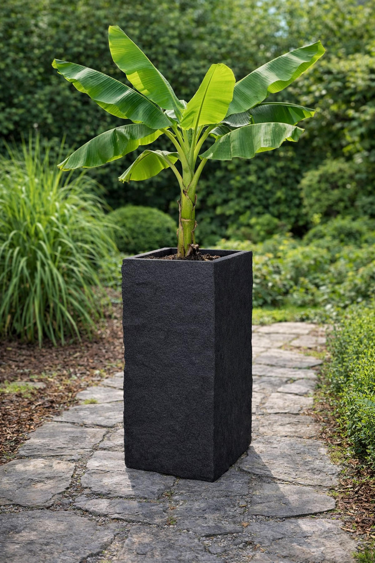 PFLANZKASTEN The Rock 28x57 cm, Steinoptik Anthrazit, Fiberstone - Anthrazit, Kunststoff (28/57/28cm) - dasmöbelwerk