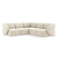 ECKSOFA Chenille Stoff Beige - Creme/Schwarz, Holzwerkstoff/Kunststoff (251/251cm) - Makamii