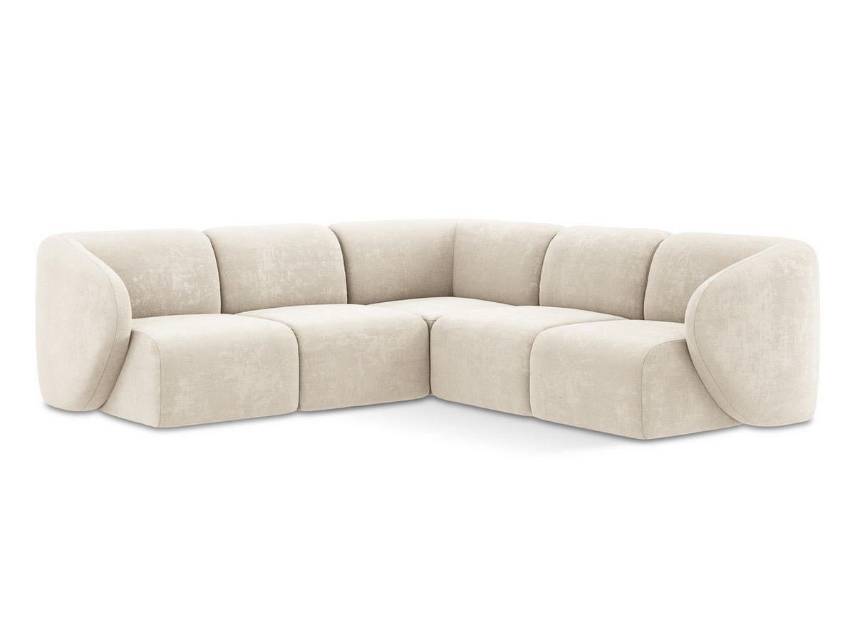 ECKSOFA Chenille Stoff Beige - Creme/Schwarz, Holzwerkstoff/Kunststoff (251/251cm) - Makamii