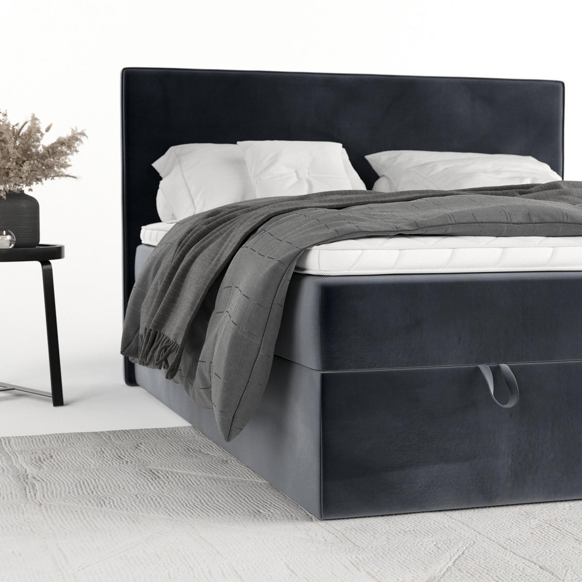 BOXBETT Velma 140/200 cm Dunkelgrau im Kronos Stoff - Dunkelgrau/Schwarz, Holz/Holzwerkstoff (140/200cm) - AltaBeds