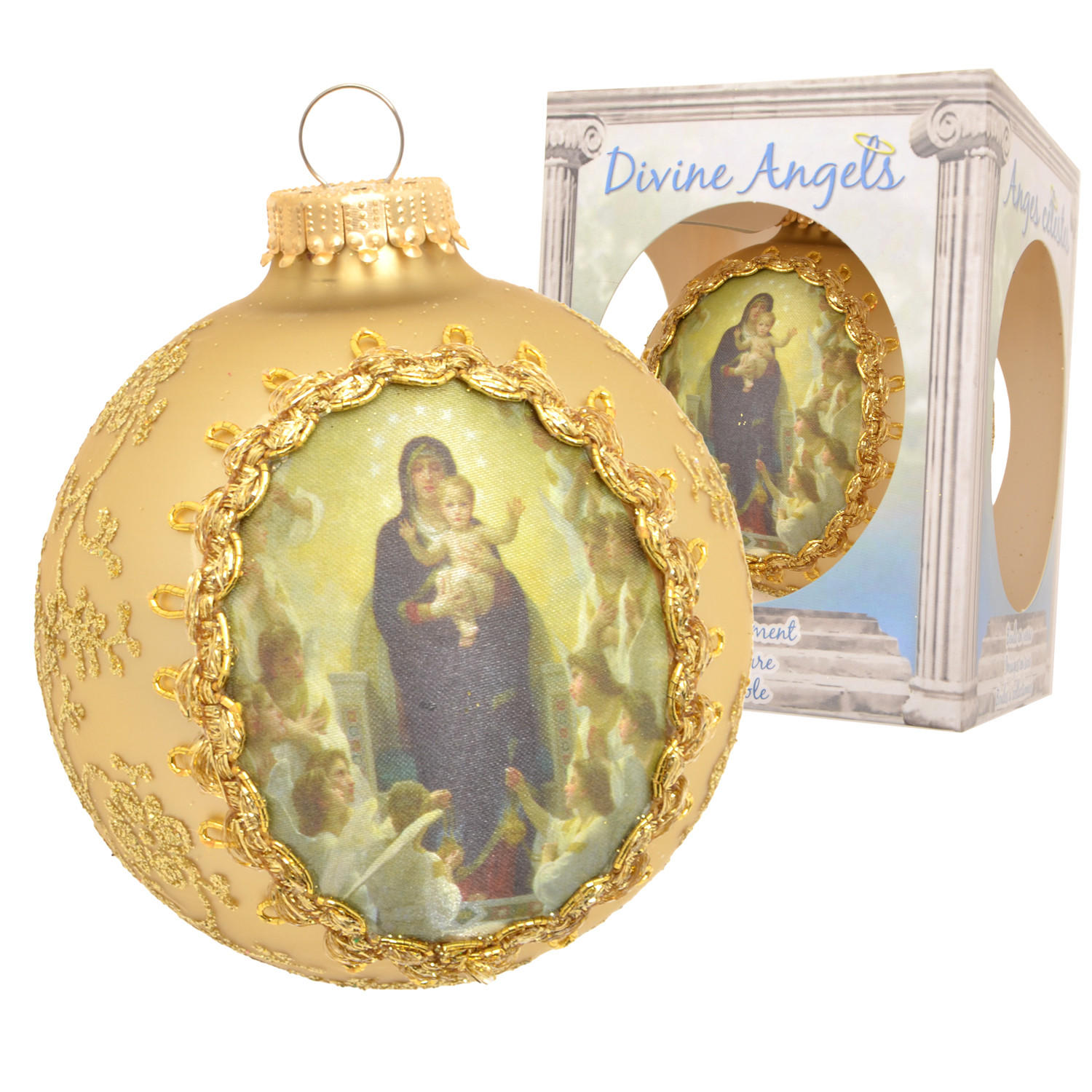CHRISTBAUMKUGEL Seidenbild Maria und Kind Goldfarbig 8cm (Glas / 1 Stk.) - Goldfarben, Glas (8/8/8cm) - Krebs Glas Lauscha