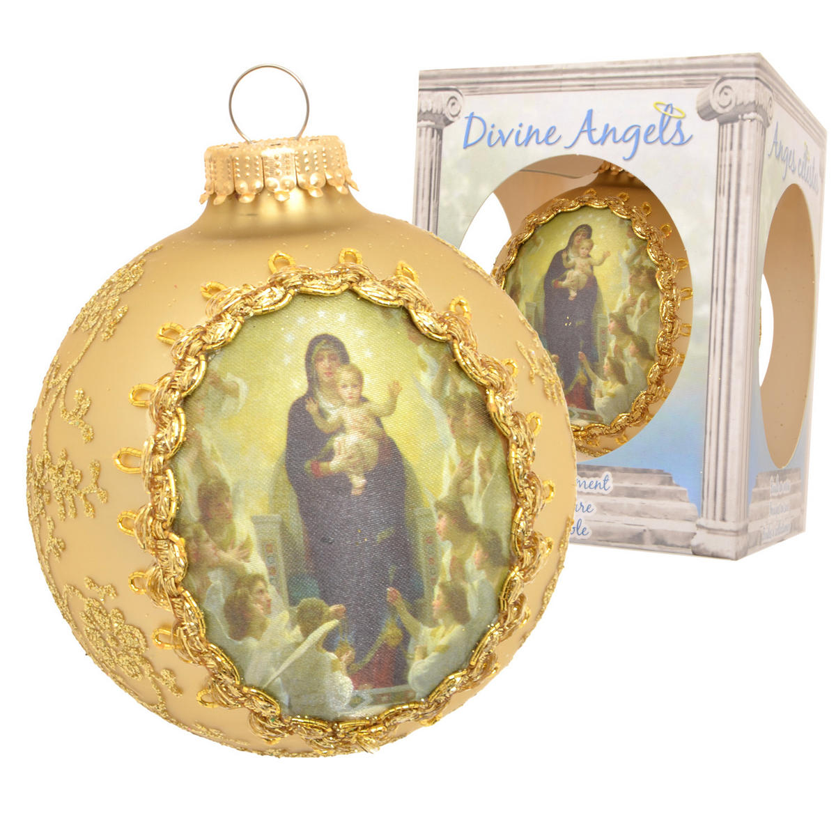 CHRISTBAUMKUGEL Seidenbild Maria und Kind Goldfarbig 8cm (Glas / 1 Stk.) - Goldfarben, Glas (8/8/8cm) - Krebs Glas Lauscha