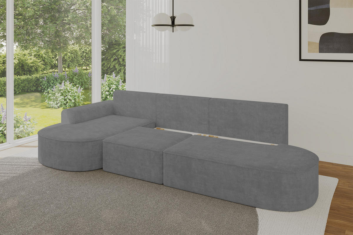 ECKSOFA mit Schlaffunktion Ottomane Links MARI L2-S 368X167X85 Grau Velours - Anthrazit/Schwarz, Holzwerkstoff/Kunststoff (368/167cm) - ALTDECOR