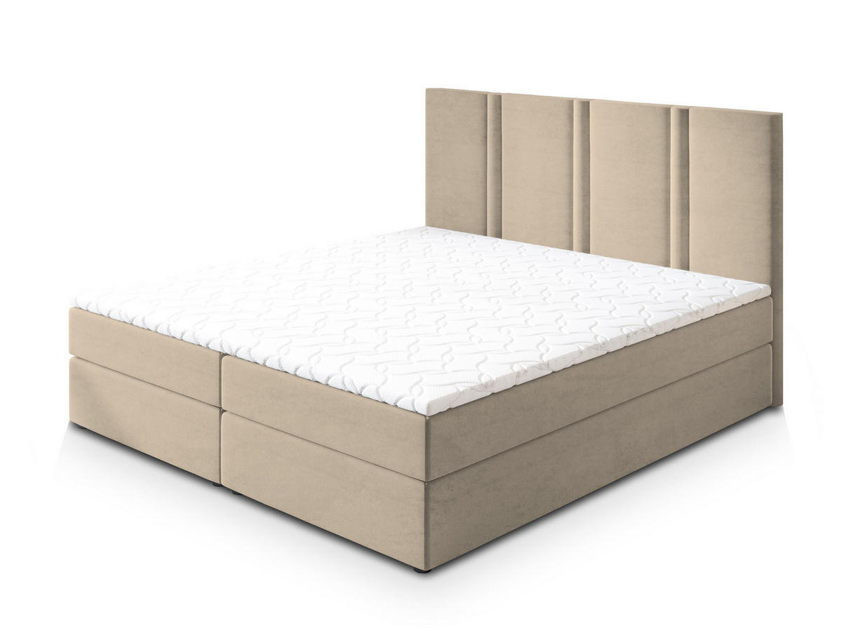 BOXBETT LARIO 180x200 cm mit Matratze und Topper - Beige - Beige, Holz (180/200cm) - MASSENO