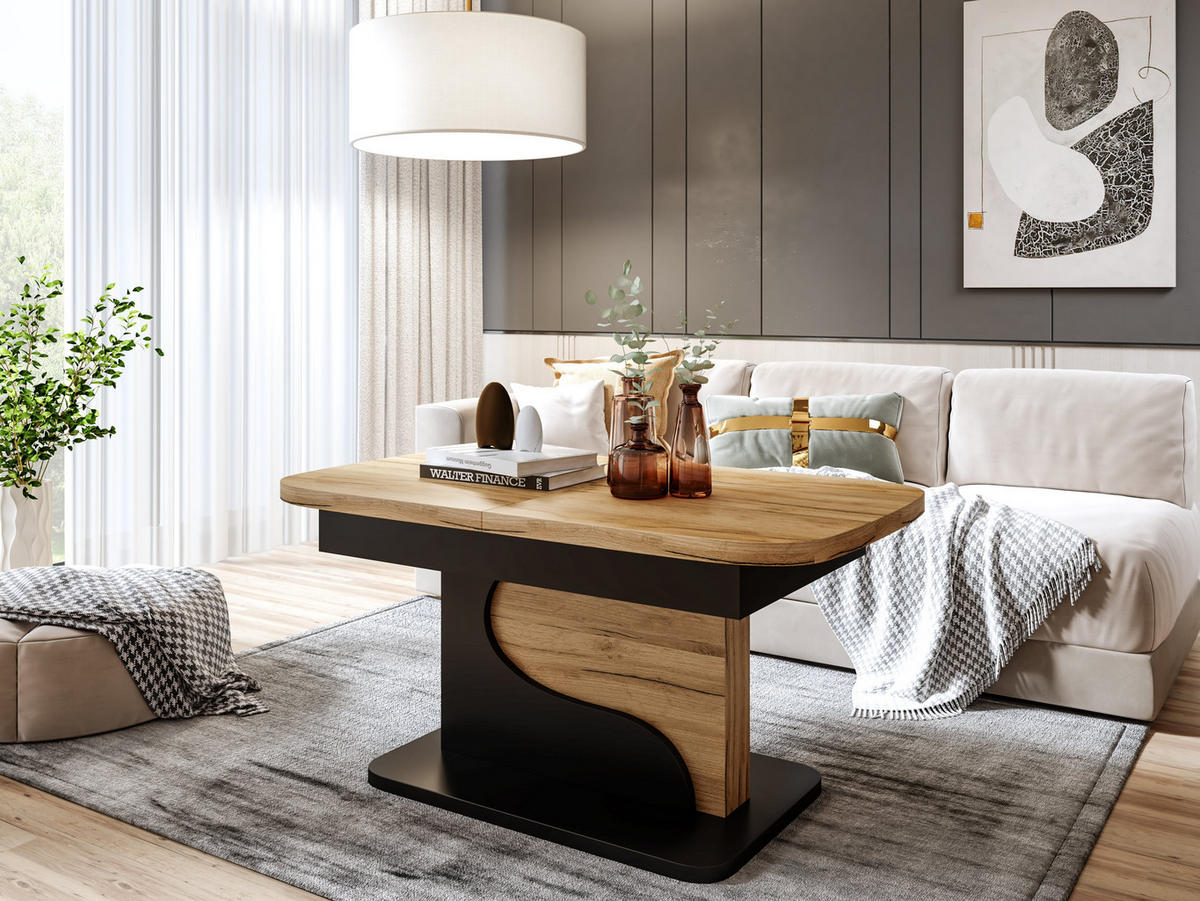 COUCHTISCH rechteckig Eiche Gold - Schwarz ausziehbar höhenverstellbar - Eichefarben/Schwarz, Holzwerkstoff (70/120/58cm) - designimpex