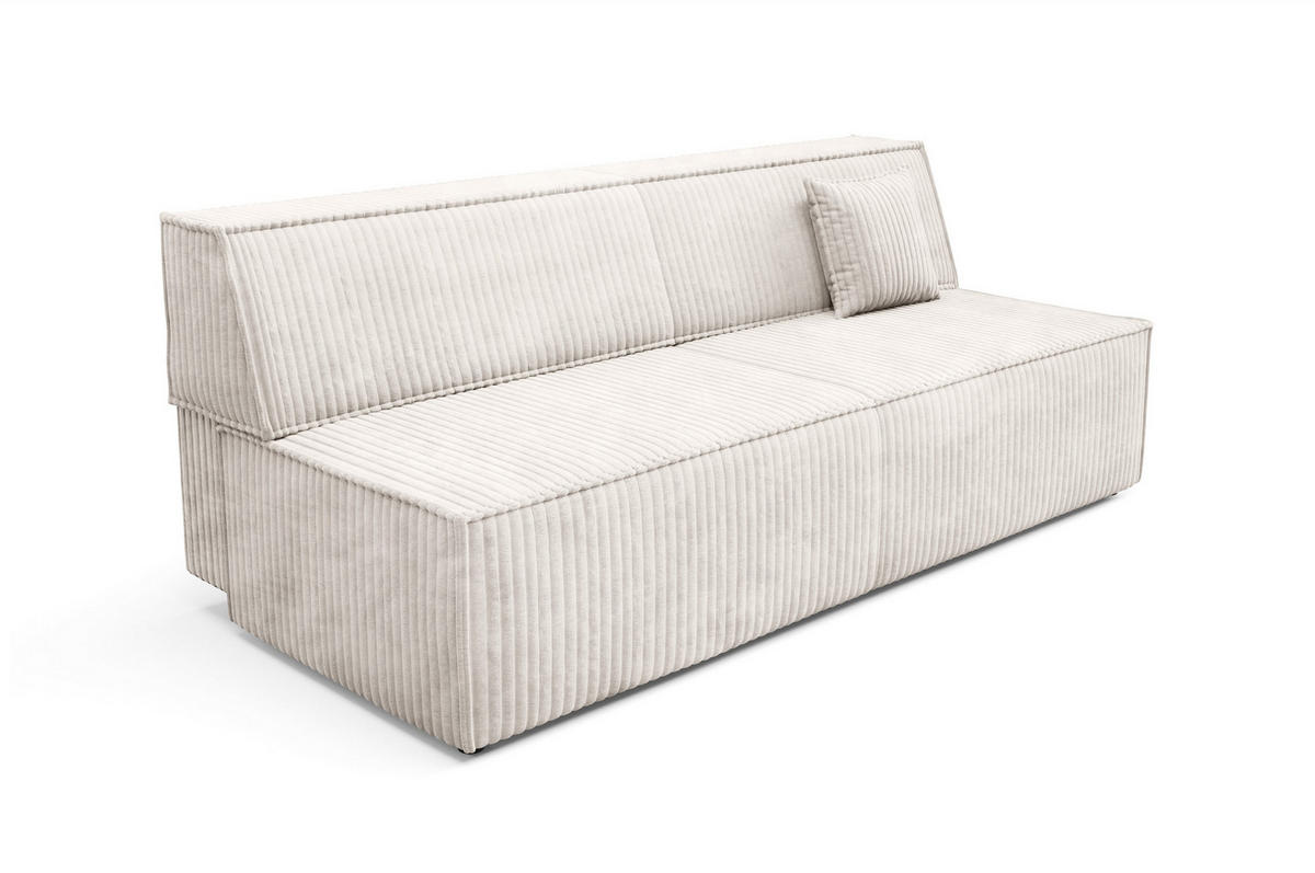 BETTSOFA TESSO Creme Kordstoff mit Schlaffunktion - Creme, Holz (202/74/94cm) - MASSENO