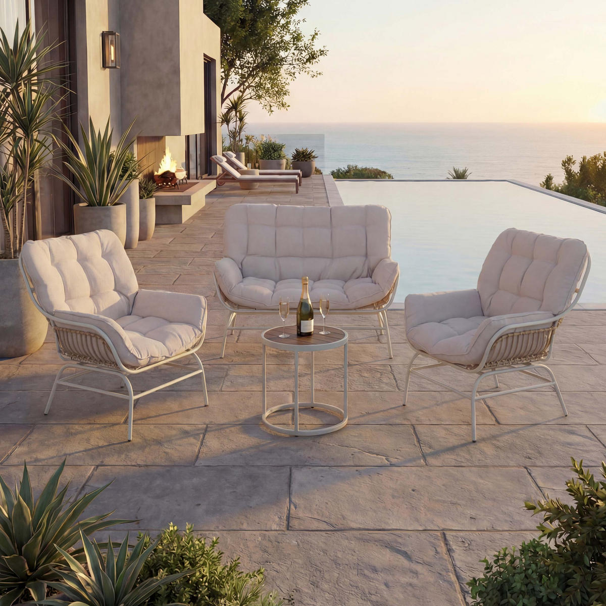 LOUNGE SET světle šedá, béžová - světle šedá/béžová, kov - MCW