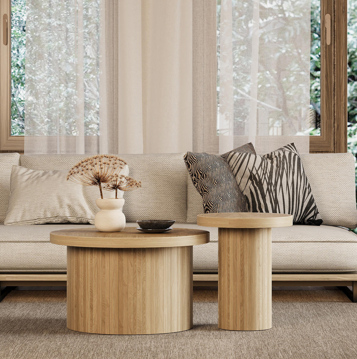 COUCHTISCH, doppelter runder Tisch, 66/66/40 cm + 40/40/46 cm modernes Design, Naturfarben - Naturfarben, Holzwerkstoff (106/106/46cm) - Redom