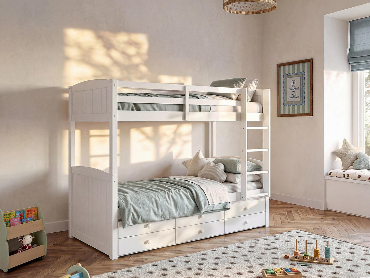 ETAGENBETT - 2 Personen - holz - weiß Anchise - Weiß, Holz (90/190cm) - Vente-Unique
