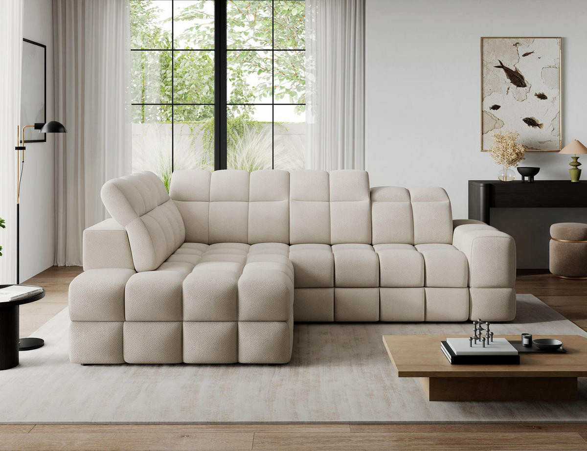 ECKSOFA Bronon mit Schlaffunktion und Bettkasten – Modernes Design, verstellbare Kopfstützen und verschiebbare Rückenlehnen - Beige, Kunststoff (296/109cm) - Wohnideebilder