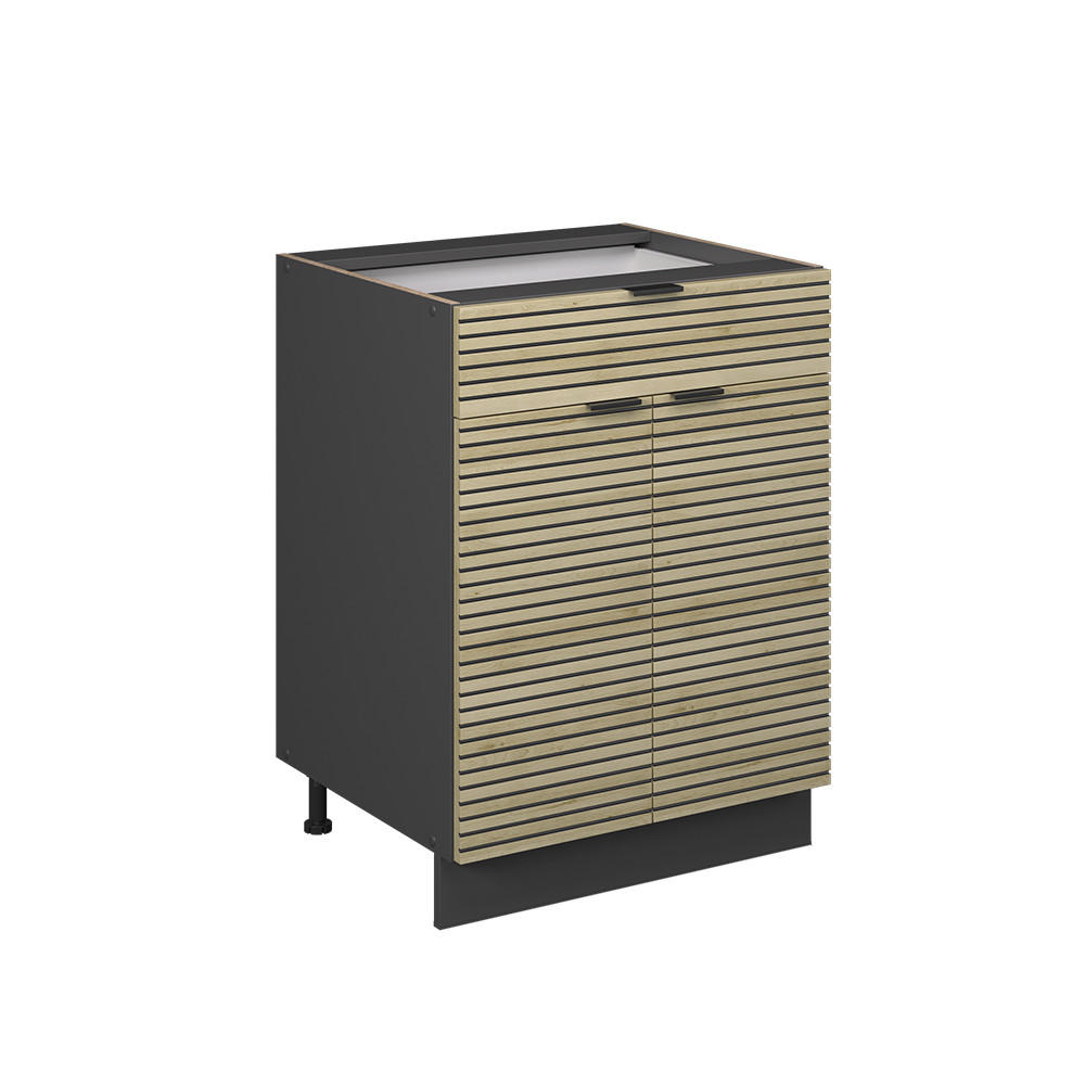 KÖKSUNDERSKÅP Fame-Line Ekpanel 60 cm med låda, utan bänkskiva Ekfärgad, Antracit 82/60/51.6 cm