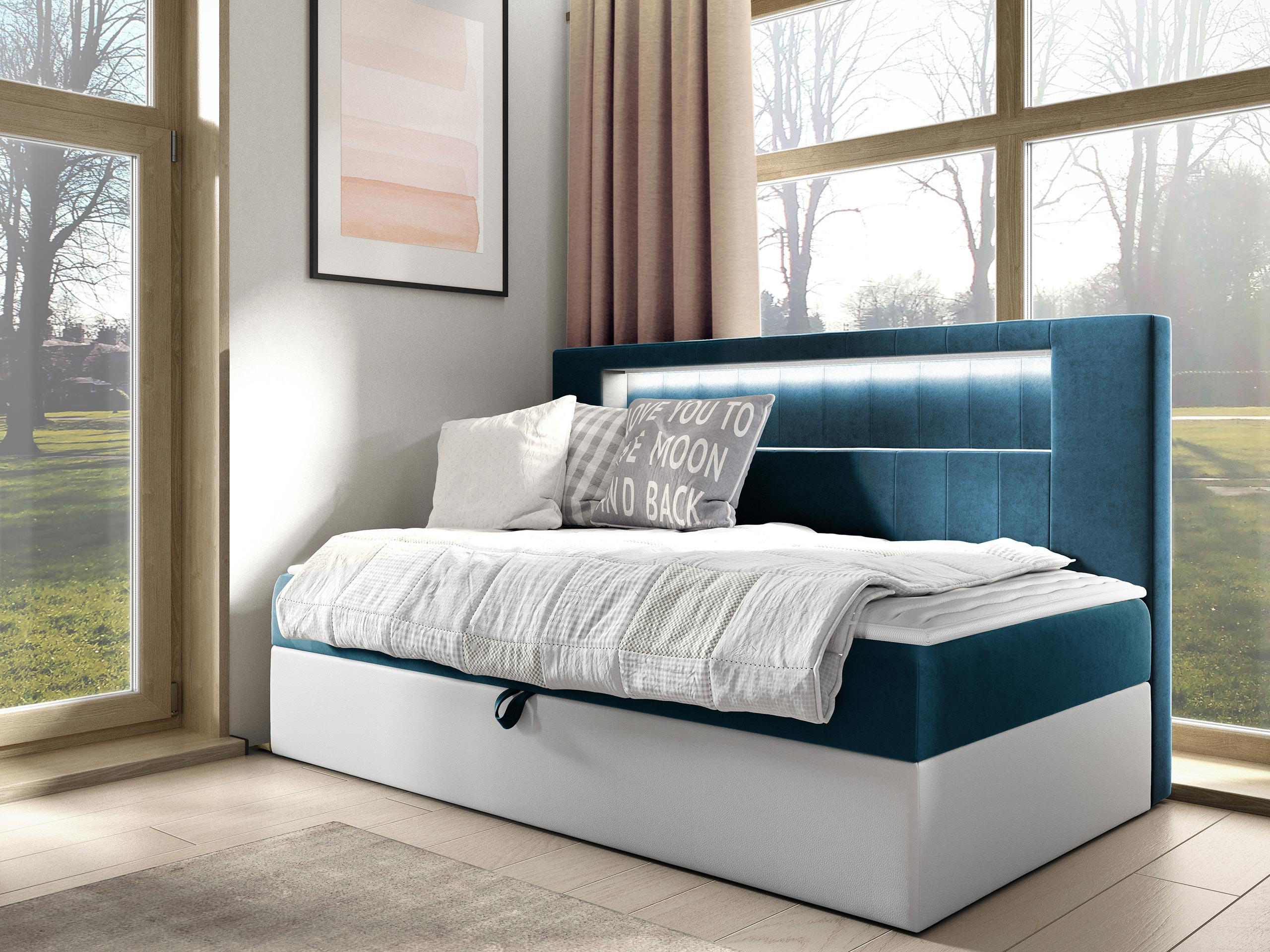 BOXBETT Gold Junior 2 - Türkis/Weiß, Holz (100/200cm) - MIRJAN24