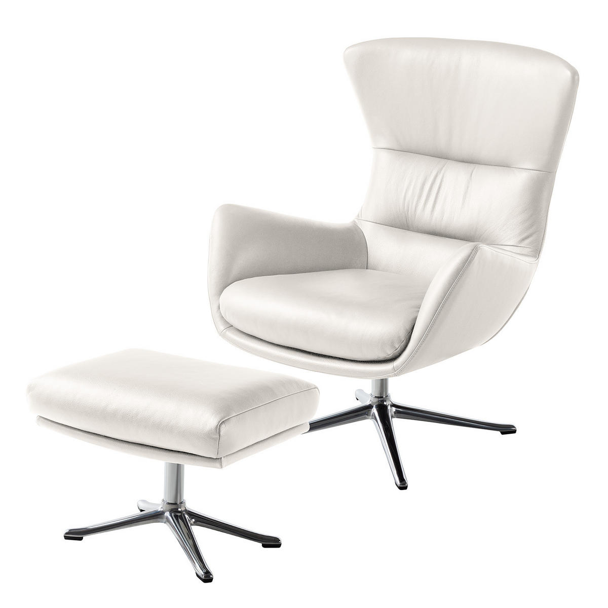 HOCKER mit Kreuzfuß - Chromfarben/Weiß, Leder/Metall (54/41/41cm) - home24