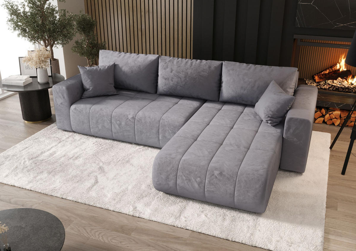 ECKSOFA mit Schlaffunktion MILO R Monolith 70 Rechts - Hellgrau, Textil (280/175cm) - Bedante