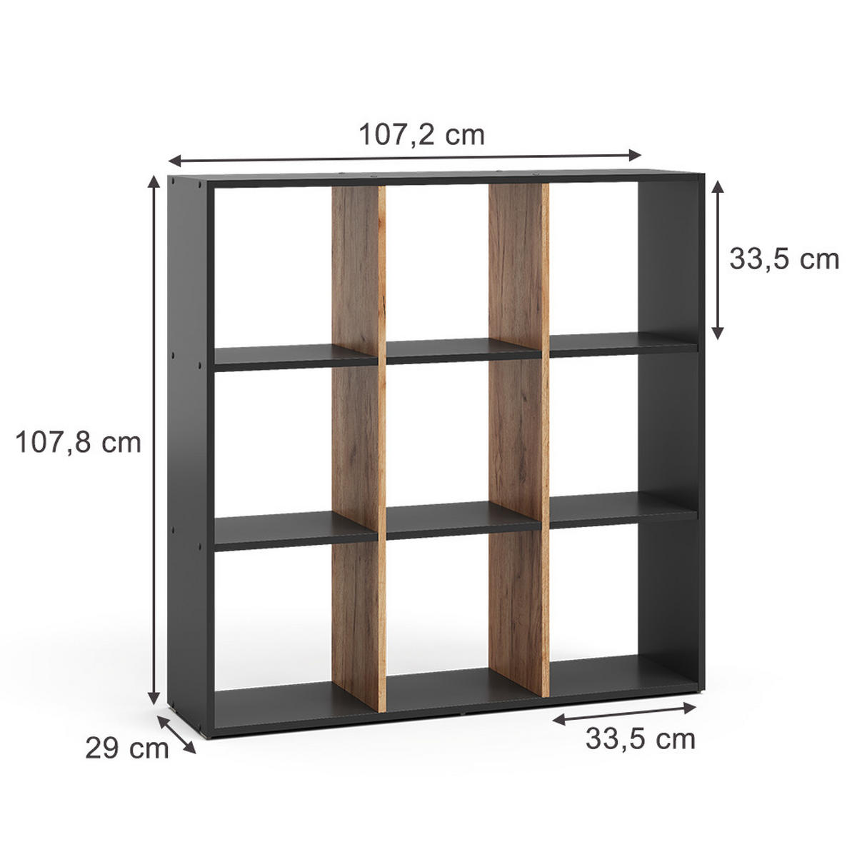 RAUMTEILER Nove Anthrazit/Goldkraft Eiche 107.2 x 107.8 cm - Honigeiche/Anthrazit, Holzwerkstoff (107.2/107.8/29cm) - Vicco