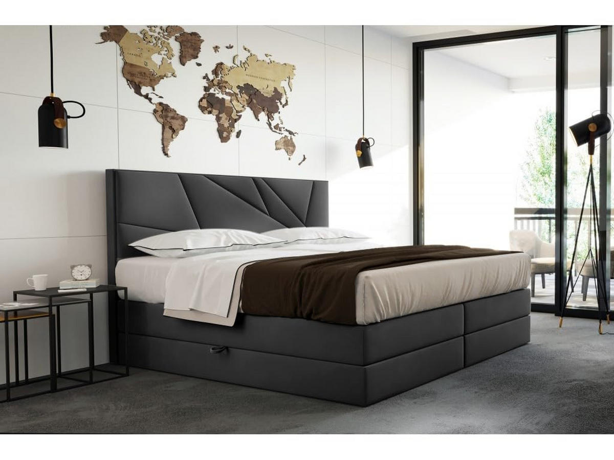 BOXSPRINGBETT VERDE LUX 200x200 cm, Bonell und Taschenmatratze, Topper 5 cm und Stauraum, Samtstoff, Dunkelgrau - Dunkelgrau, Holz/Kunststoff (200/200cm) - Trada
