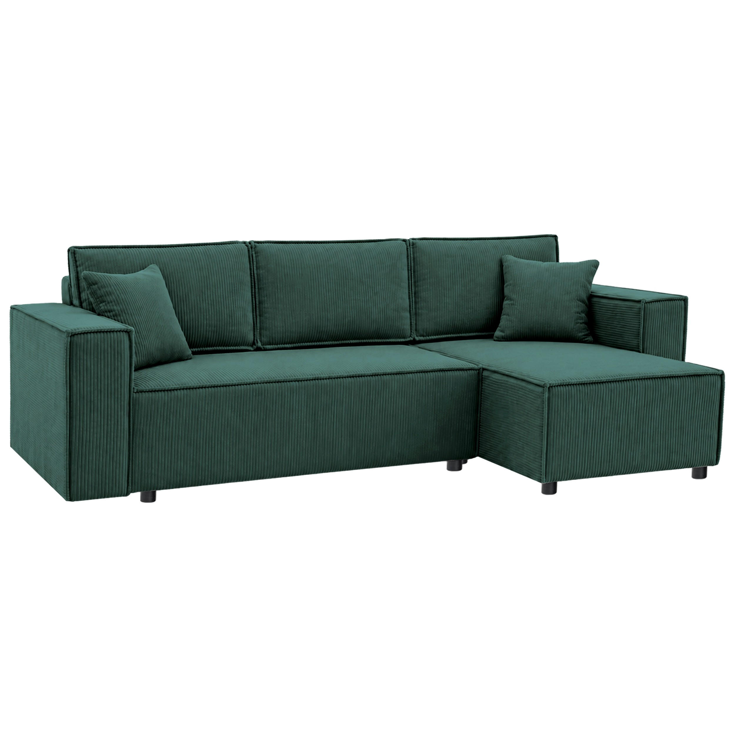 Beautysofa ROHOVÁ ROZKLÁDACÍ POHOVKA Neapol s úložným prostorem, 255 cm, manšestrová látka, zelená
