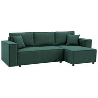 ECKSCHLAFSOFA Neapol mit Bettkasten, 255 cm, Cord-Stoff, Grün - Schwarz/Grün, Textil (256/148cm) - Beautysofa