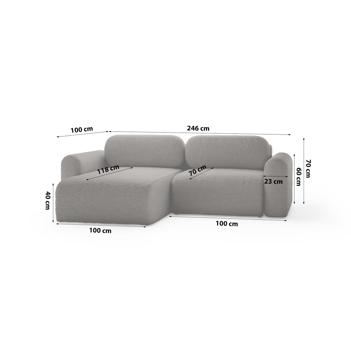 ECKSOFA mit Schlaffunktion Thekla Mini, Grau - Grau, Textil (246/100cm) - Fedve