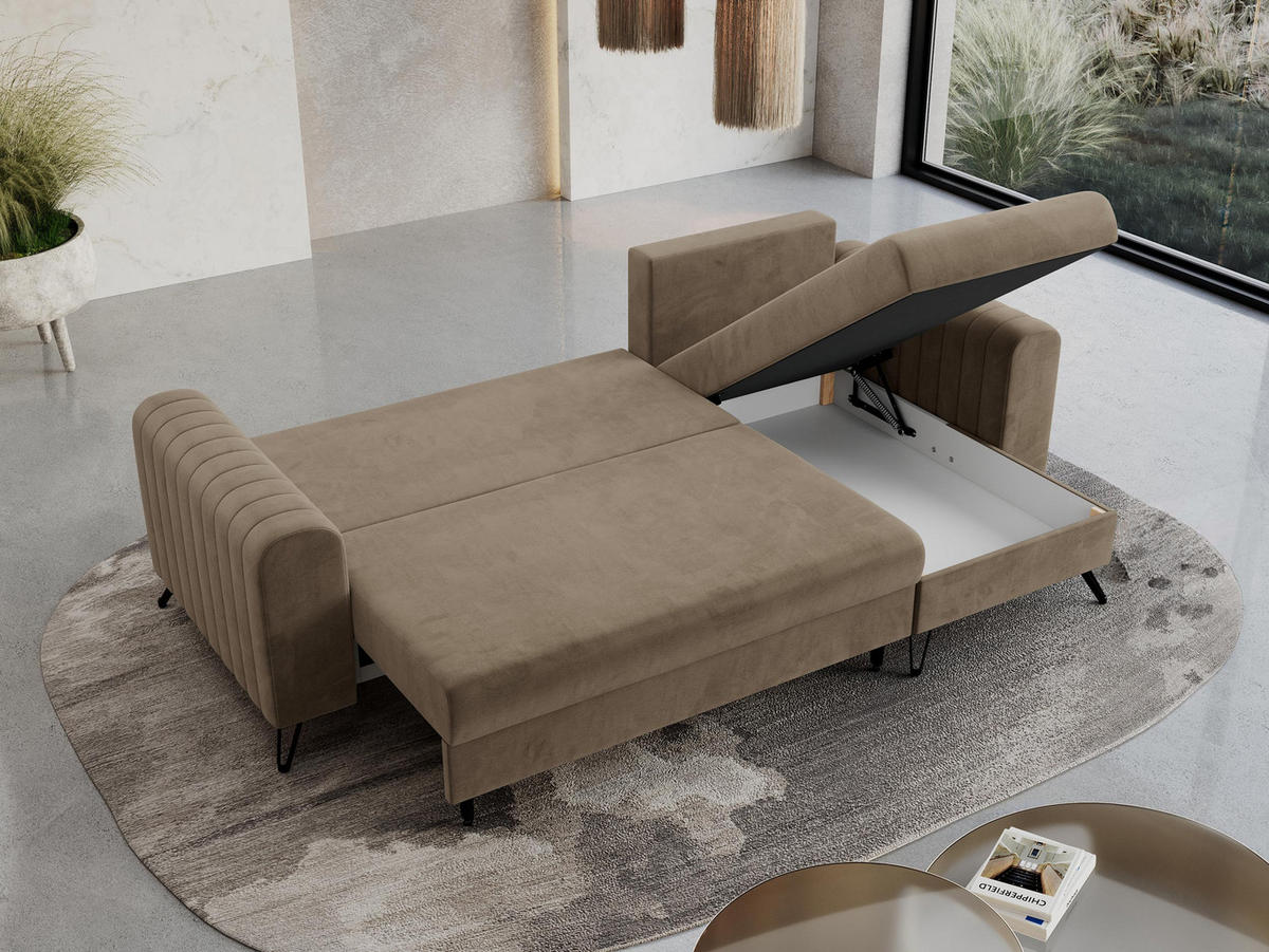 ECKSOFA Axel Velvet Braun - Schwarz/Braun, Textil/Metall (242/140cm) - MKS