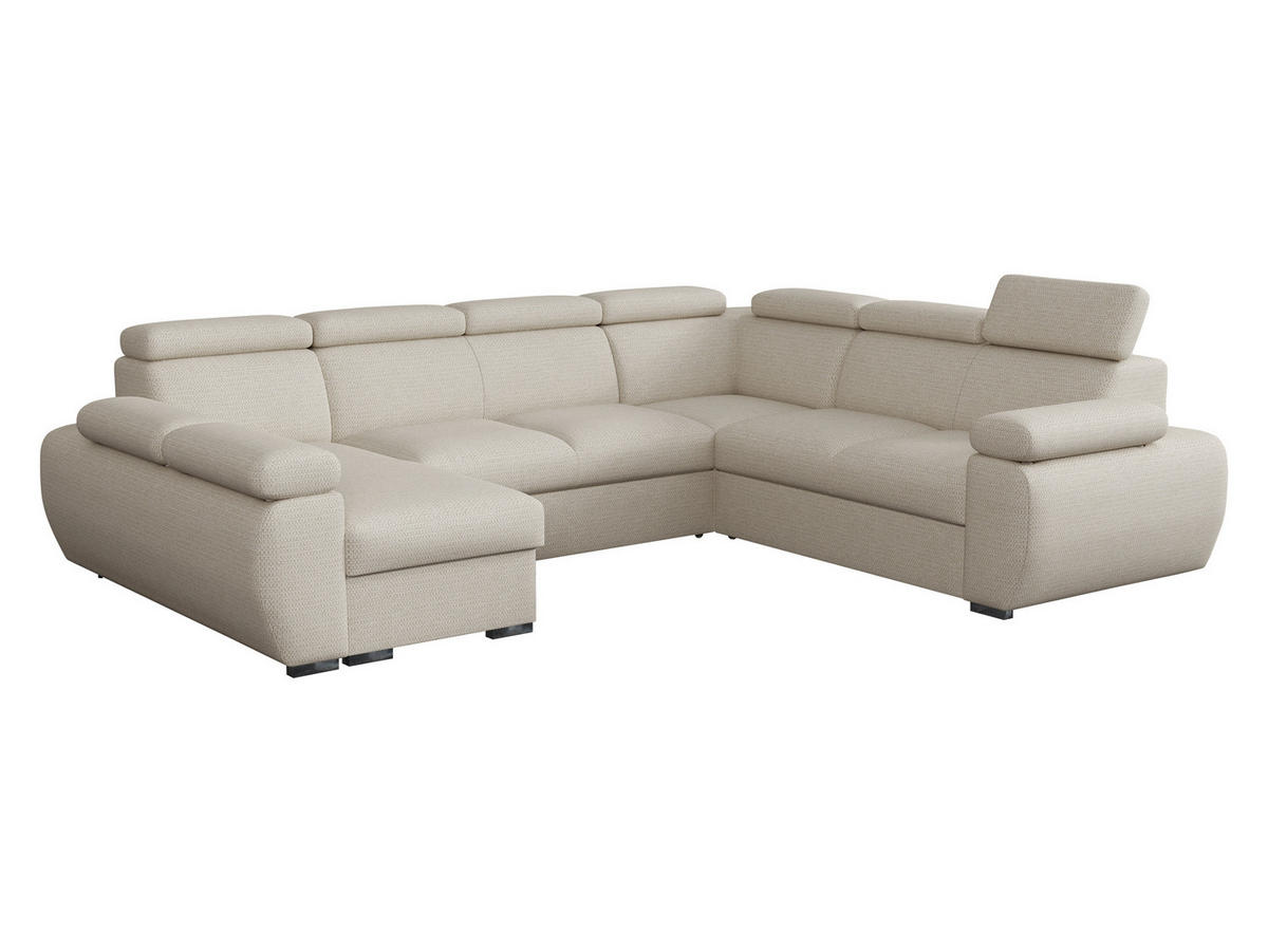 WOHNLANDSCHAFT Boston U, Seite: Links - LC+2P+R+2R - Chromfarben/Creme, Holz/Textil (325/98/260cm) - MIRJAN24