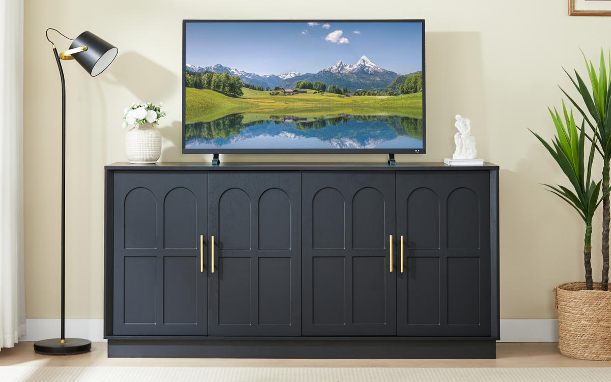 SIDEBOARD 169/40/80 cm in Schwarz mit geschwungener Front und viel Stauraum - Schwarz, Holzwerkstoff (169/80/40cm) - BEAOK