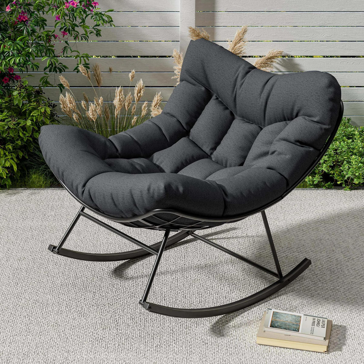 SCHAUKELSTUHLMIT Hocker, Outdoor Papasan, mit Metallrahmen, Weiß - Weiß, Textil (71/82.8/89cm) - Kaket