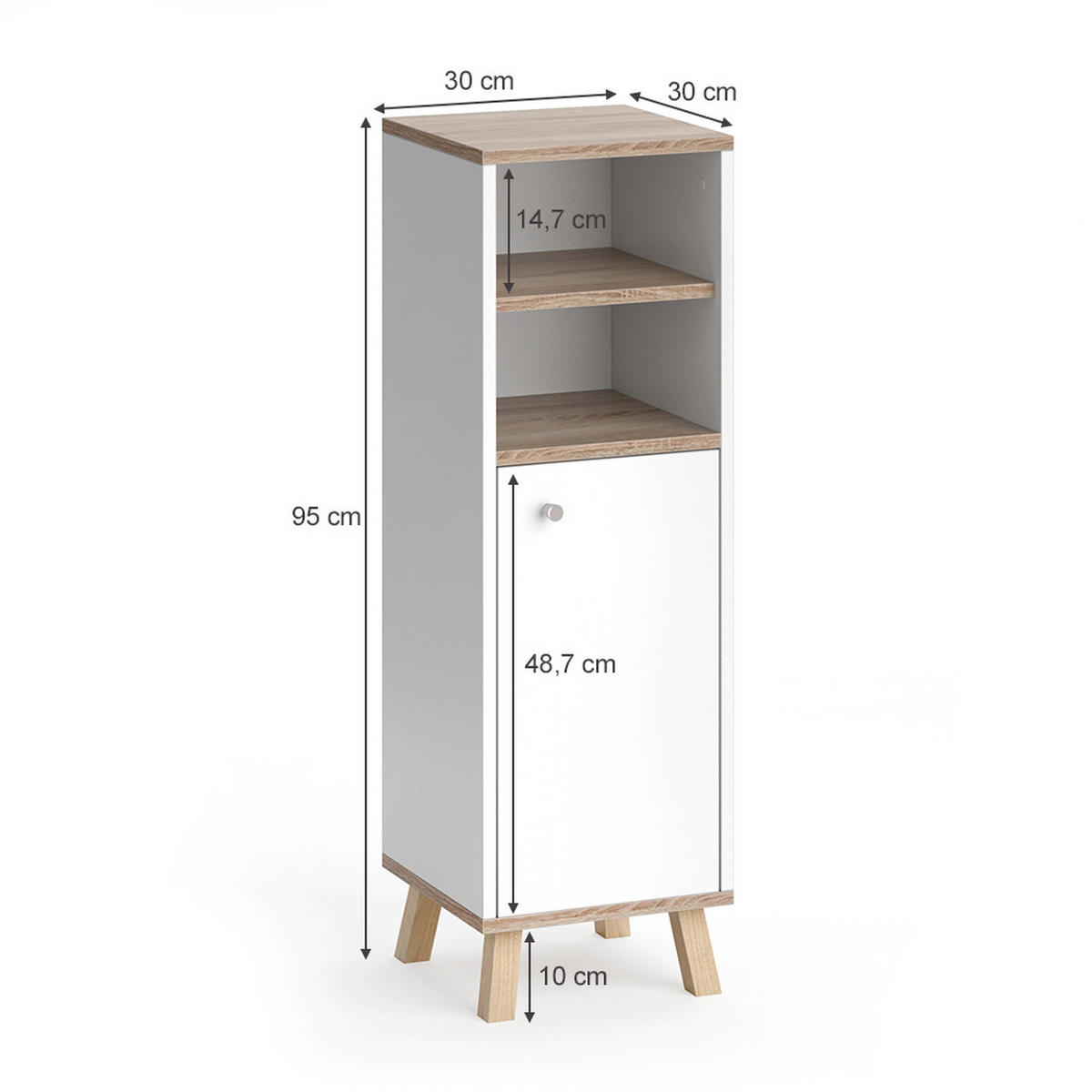 MIDISCHRANK Senyo Weiß 30 x 95 cm - Weiß, Holzwerkstoff (30/95/30cm) - Vicco