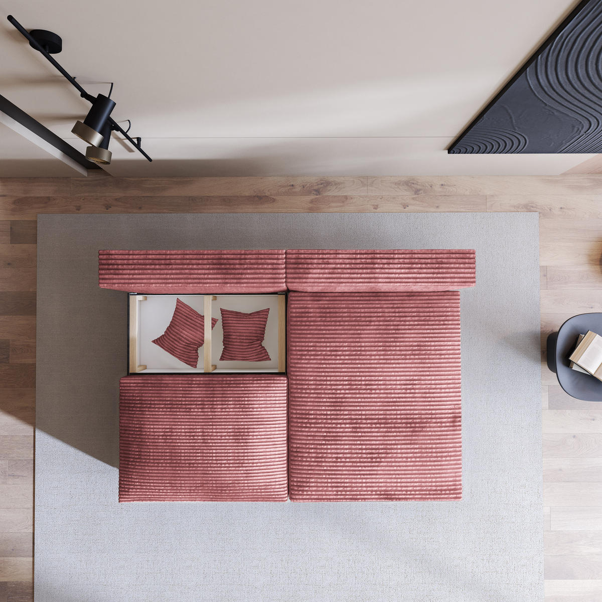 ROHOVÁ SEDAČKA FIORO starorůžová - šedá/starorůžová, dřevo/textil (204/148cm) - MASSENO