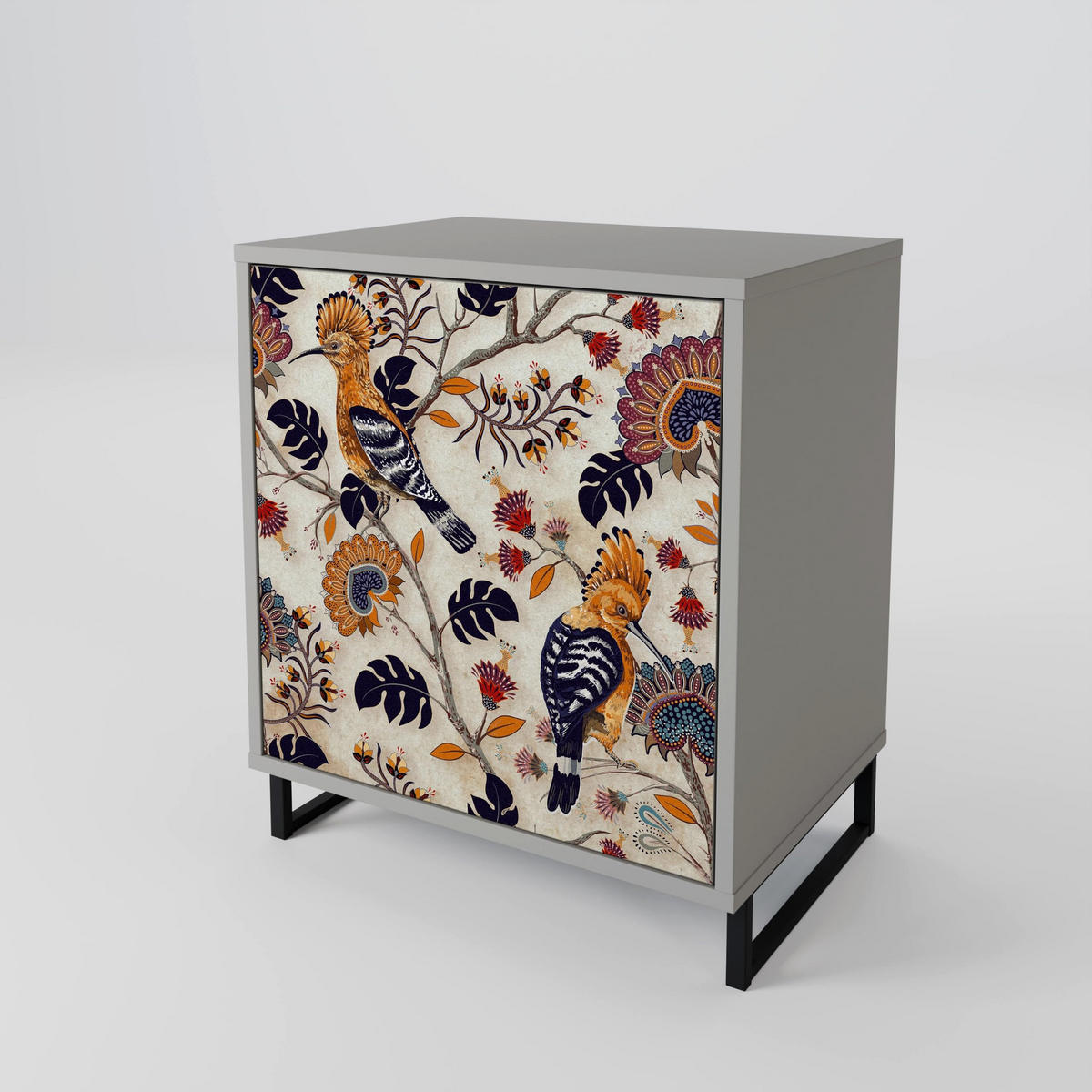 SIDEBOARD EMINENT HOOPOE, Grau, 57,5x42x77,5 cm, Schräge Buchenholzfüße - Buchefarben/Multicolor, Holzwerkstoff/Buchenholz (57.5/77.5/42cm) - SpaceRebels