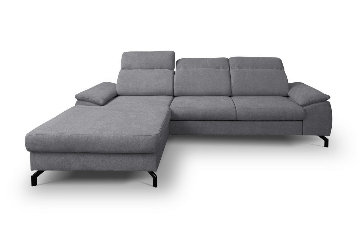 ECKSOFA MALIBU mit Schlaffunktion und Bettkasten, Farbe: Dunkelgrau, Velourstoff, Ottomane Links - Dunkelgrau, Textil (276/184cm) - VENASI MÖBEL