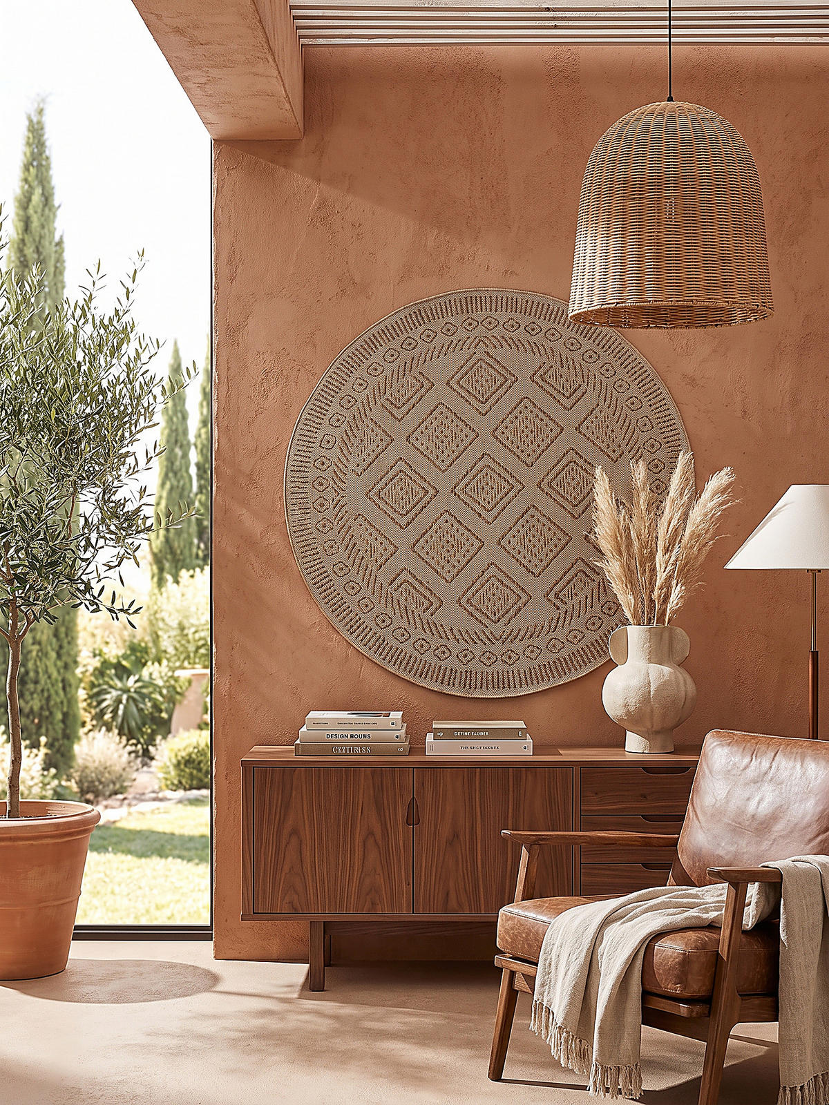 TEPPICH Flachgewebe, Outdoor, Fußbodenheizung-geeignet, mit Rautenmuster, VIGOLENO in Beige-Braun, Ø 200 cm - Beige, Textil (200/200cm) - KADIMA DESIGN
