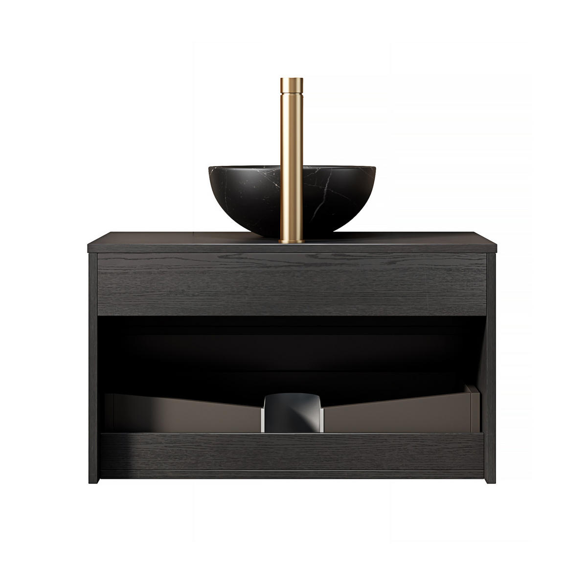 WASCHTISCHKOMBI 80x46x60.8cm in Schwarz mit Sensor-LED, Soft-Close & Massivholzfront - Schwarz, Keramik (80/60.8/46cm) - Modfu
