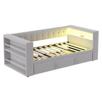 AUSZIEHBETT 90/180/190 cm DE-02084, in Hellgrau, mit LED und Steckdosen - Hellgrau, Metall (90/190cm) - ComfortXL