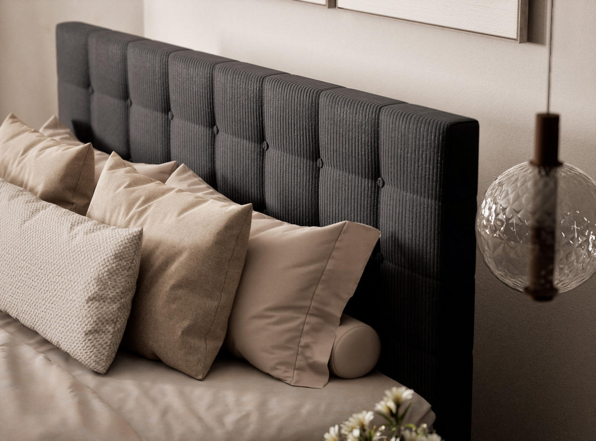 BOXSPRINGBETT Tasca 140/200 cm, in Graphit, Bettkasten, Matratze, Topper - Schwarz/Graphitfarben, Holz/Holzwerkstoff (140/200cm) - Maison de Reve