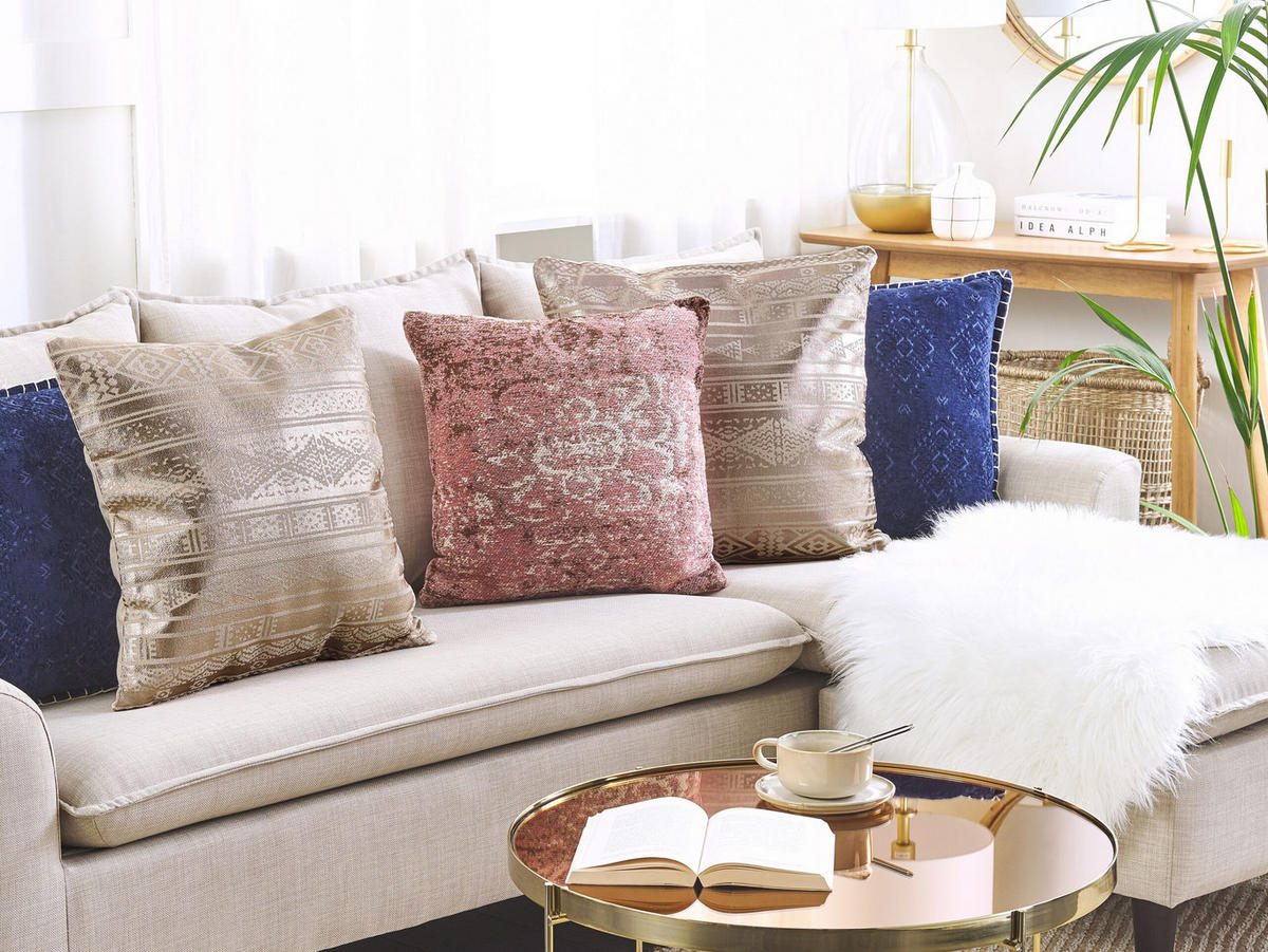 DEKOKISSEN Roségold 50/50 cm Oujda - Roségold, Naturmaterialien/Textil (50/50cm) - Beliani