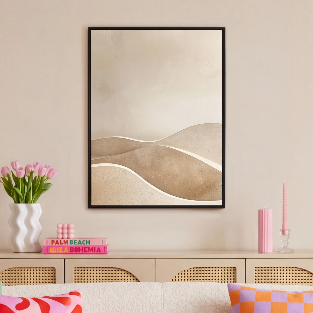LEINWAND Bilder mit Rahmen - Beige - Natur - Abstrakt - Modern - 70x100 - Beige, Textil (70/100cm) - MuchoWow