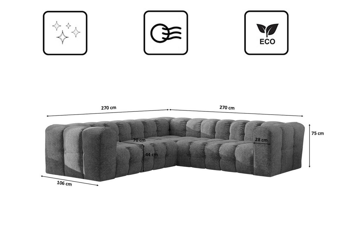 ECKSOFA Corner Mit Steppung BALOO, Chenille-Stoff Arena, Anthrazit - Anthrazit, Holz (270/270cm) - Kaiser Möbel
