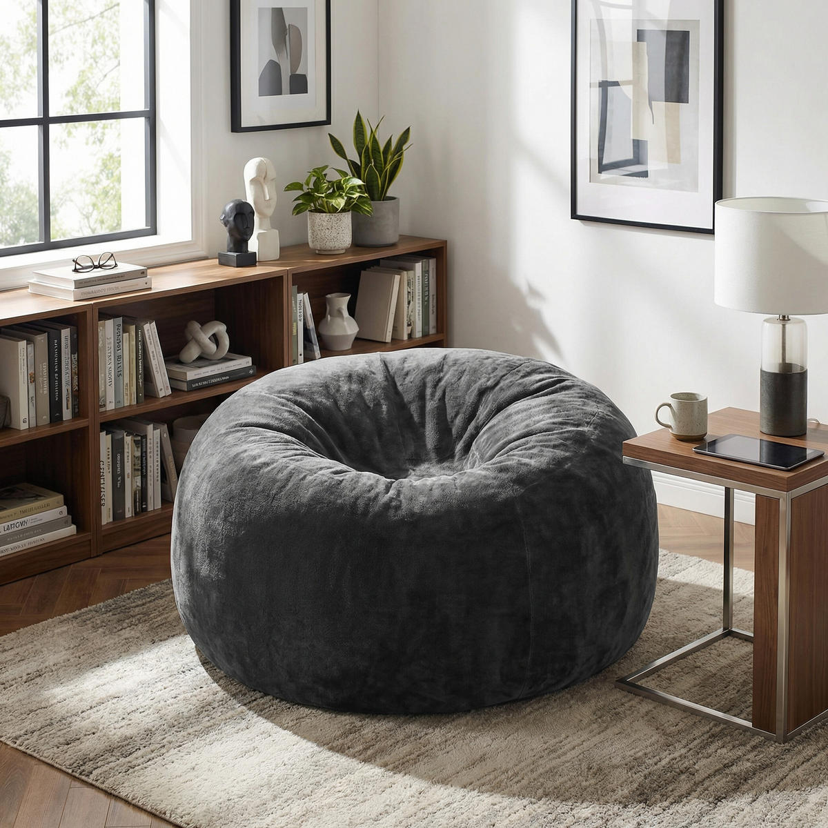 SITZSACK XXL Dunkelgrau Memory-Effekt & Waschbarer Bezug - Dunkelgrau, Textil (130/60/120cm) - Urban Meuble