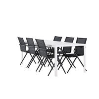 GARTENSET, Break, Tisch Weiß, Stühle Schwarz, Metall / Stoff, 90 x 205 x 75 cm, 7-teilig - Weiß, Metall - ebuy24