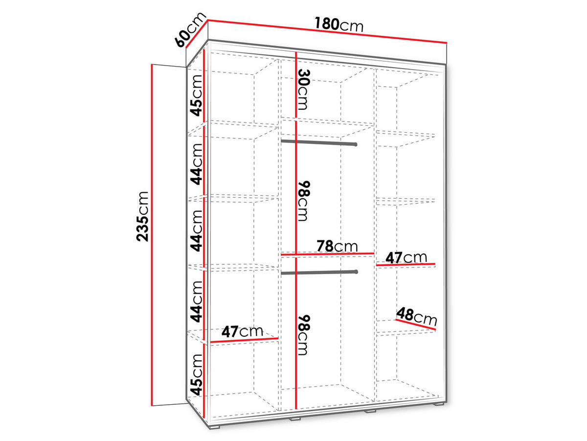 KLEIDERSCHRANK Dakota 3 180 cm - Beige/Schwarz, Holzwerkstoff/Kunststoff (180/235/60cm) - MIRJAN24