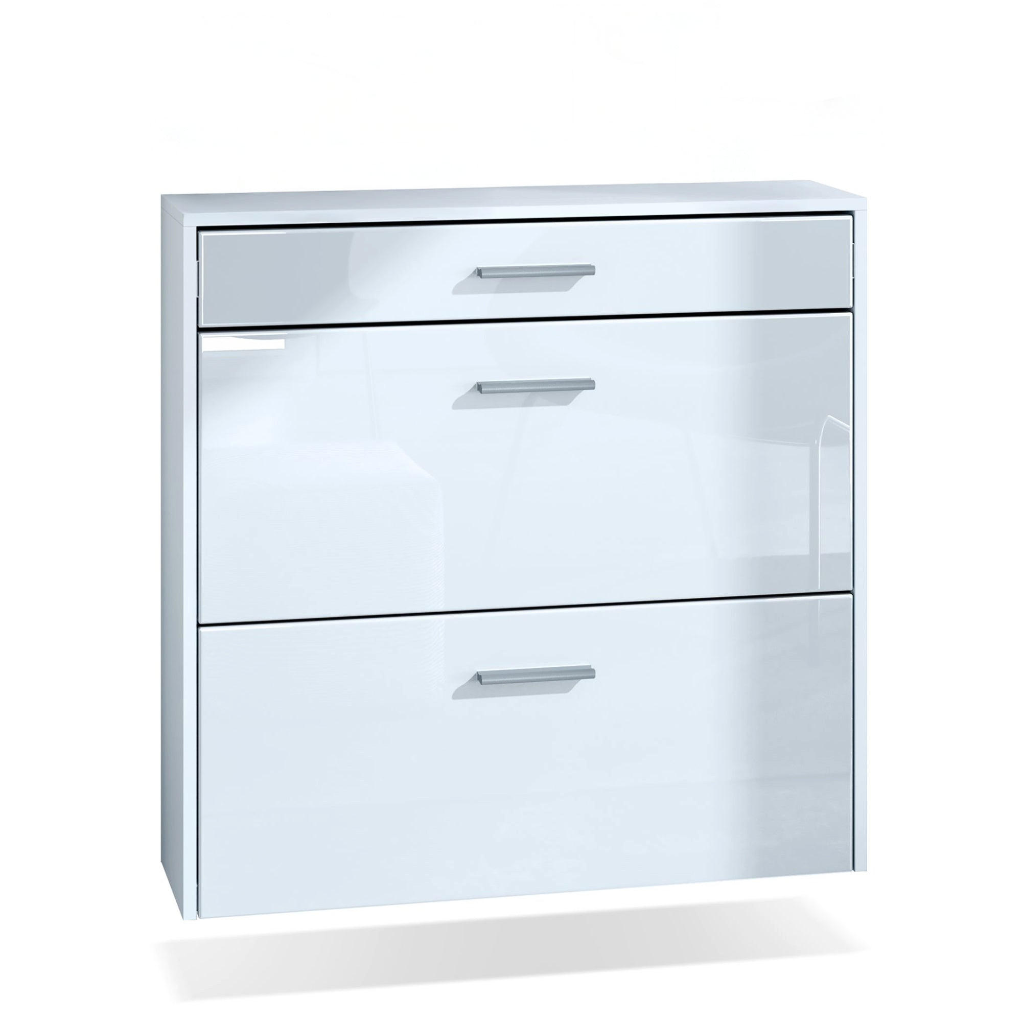 HÄNGENDER-SCHUHSCHRANK Roma Air Schmal mit 2 Klappen und 1 Schublade, Platzsparender Schuhkipper, Weiß matt/Weiß Hochglanz (89 x 87 x 23 cm) - Weiß Hochglanz, Holzwerkstoff (89/87/23cm) - InnoFurn