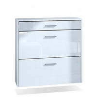 HÄNGENDER-SCHUHSCHRANK Roma Air Schmal mit 2 Klappen und 1 Schublade, Platzsparender Schuhkipper, Weiß matt/Weiß Hochglanz (89 x 87 x 23 cm) - Weiß Hochglanz, Holzwerkstoff (89/87/23cm) - InnoFurn