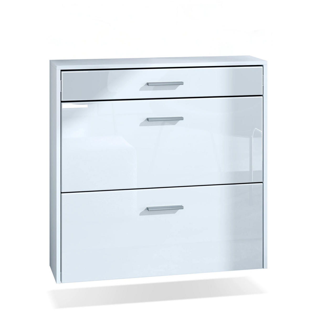 HÄNGENDER-SCHUHSCHRANK Roma Air Schmal mit 2 Klappen und 1 Schublade, Platzsparender Schuhkipper, Weiß matt/Weiß Hochglanz (89 x 87 x 23 cm) - Weiß Hochglanz, Holzwerkstoff (89/87/23cm) - InnoFurn